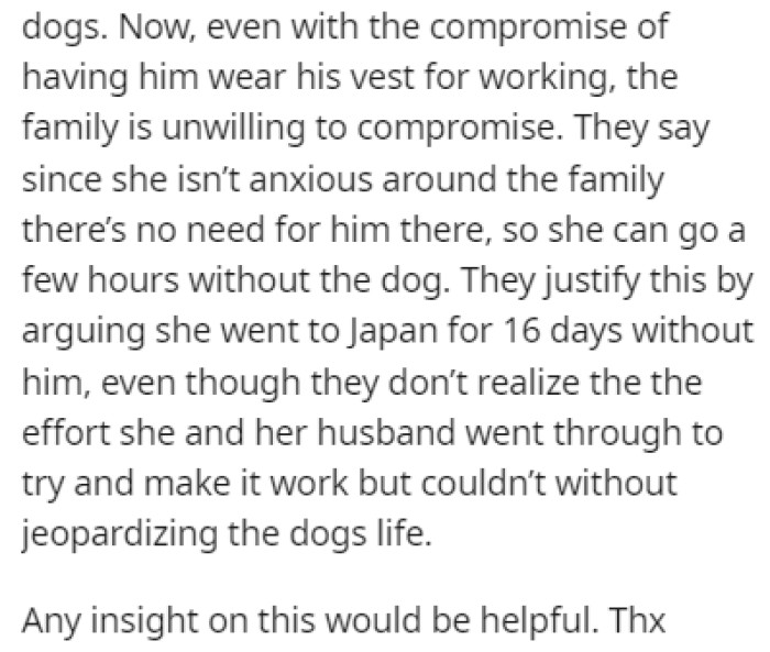 The family is refusing to compromise on this issue, claiming that the sister can handle it