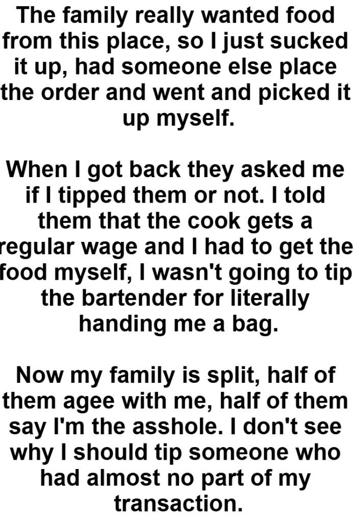 OP wasn't going to tip the bartender for literally handing the bag over