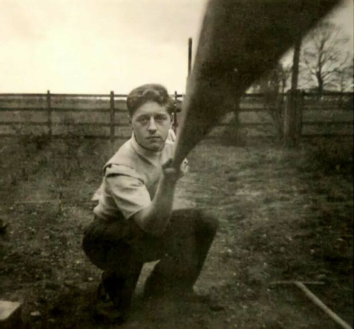 "A Man Takes A Selfie Using A Stick Of Wood To Activate The Camera, 1957"