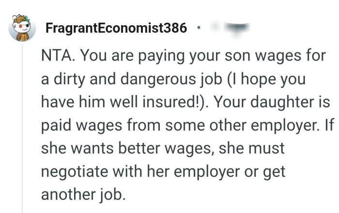 Wages according to work