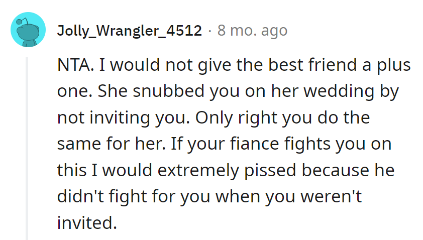 Bestie's Solo Act at the Wedding—Poetic Justice for the Snub. If Partner Protests, Remind Them of the MIA RSVP at the Exclusion Party.