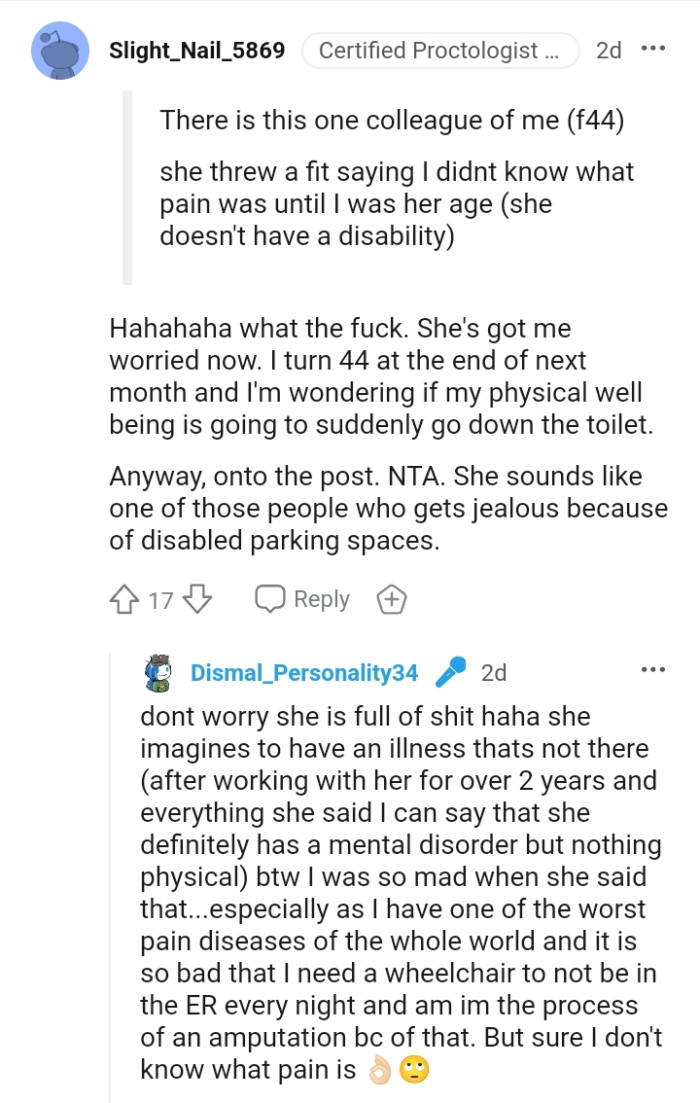 She sounds like one of those people who get jealous of disabled parking spots