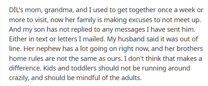 This is when she elaborates on how DIL's family is behaving and why she's feeling somewhat triggered by this situation.