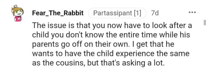 The OP now has to look after a kid they don't know.