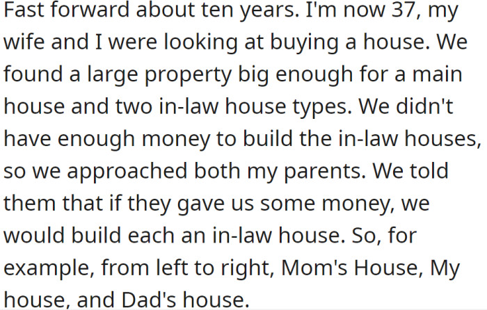 They and Their Wife Wanted to Buy the Property and Build a Main House and Extra Houses for Their Parents, So They Asked Their Parents to Participate Financially in Their Houses: