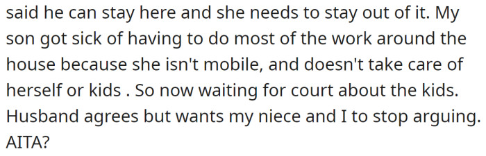 So, the OP wants to know if she's wrong for supporting her son: