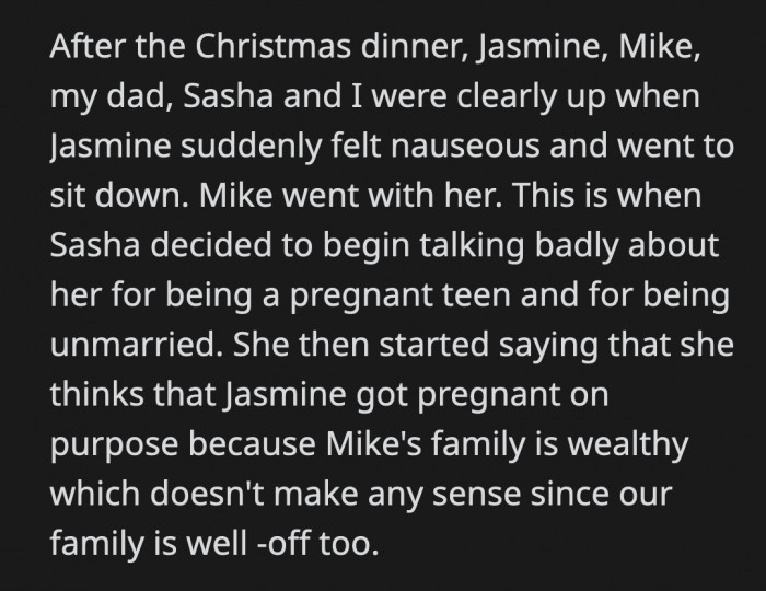 OP stopped washing dishes and told Sasha to shut her mouth because she got in the middle of his parents' marriage