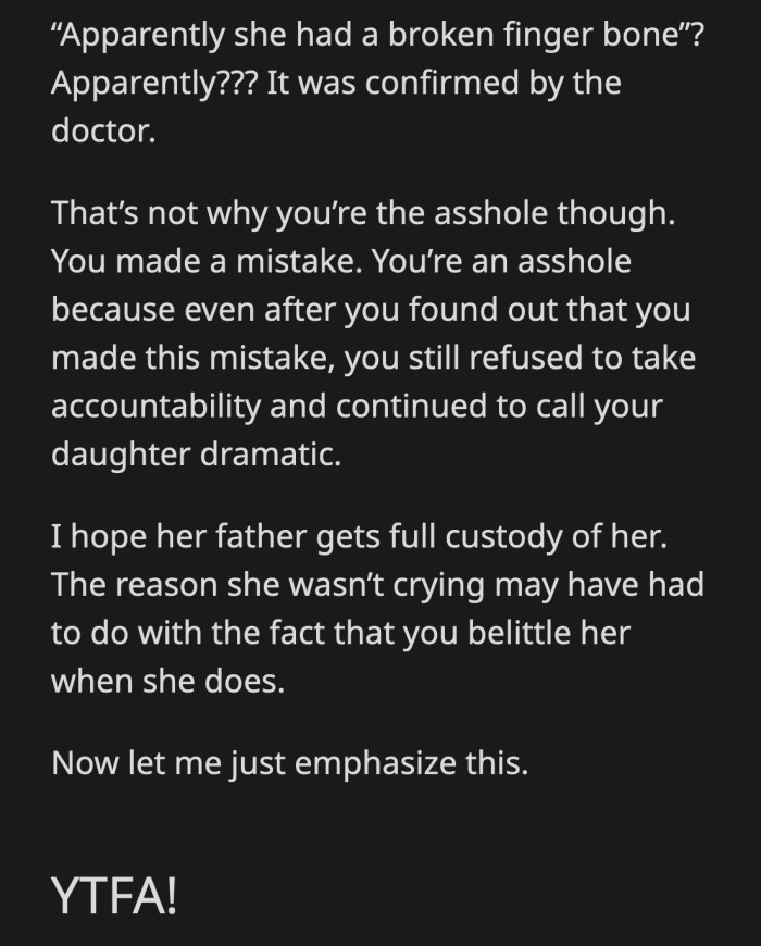 OP didn't even attempt to take her daughter to a doctor without the father's prompting