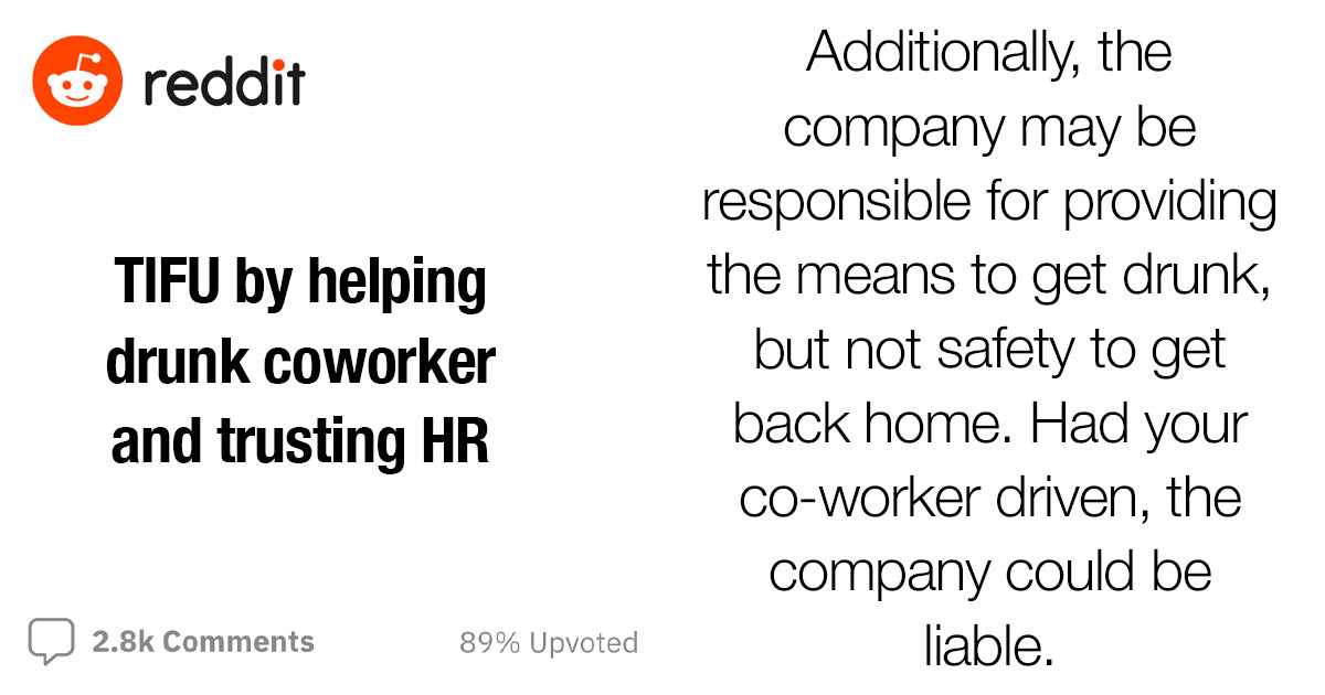 Man Drives His Drunk Female Coworker Home And Gets Accused Of Inappropriate Behavior By His Manager And HR