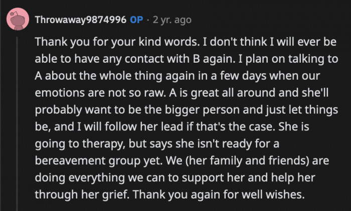 OP says there's no friendship in her future with Barbara but she will help Anna get through this