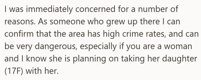 Her excitement turned into concern as she thought about the city’s safety issues, especially for two women traveling alone.
