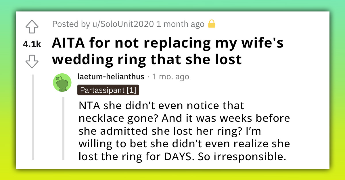 Redditor Refuses To Replace A Wedding Ring His Wife Lost Because She Constantly Loses Jewelry
