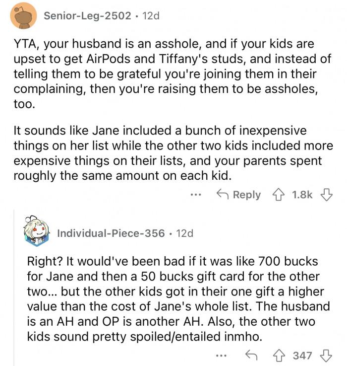 Both OP and her husband are a-holes.