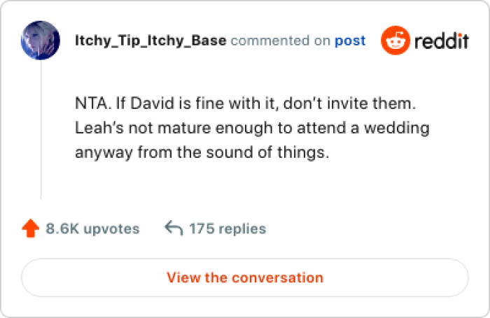 Leah's Not Mature Enough to Attend a Wedding