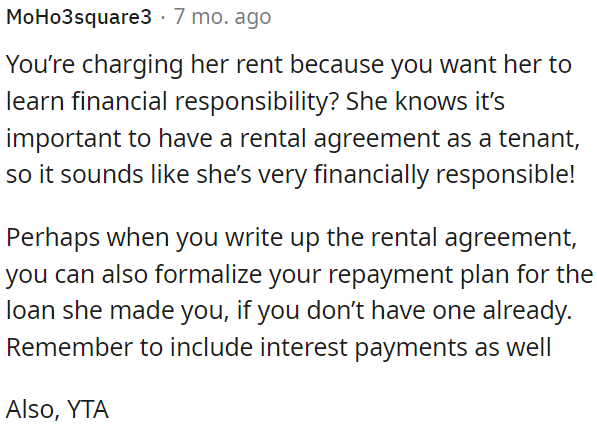 She values a rental agreement as a tenant, showing financial responsibility.