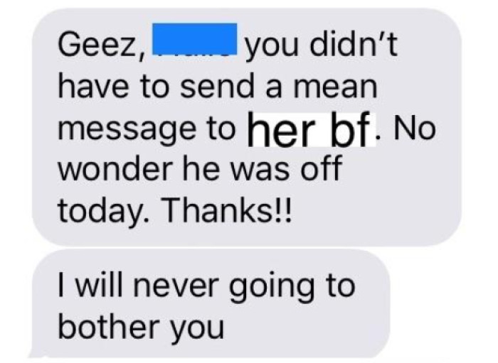 Afterward, the OP's friend sent him an angry message because he told her boyfriend that she asked for money.