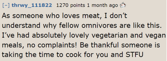 They already know she's vegetarian, so why are they complaining about the food?