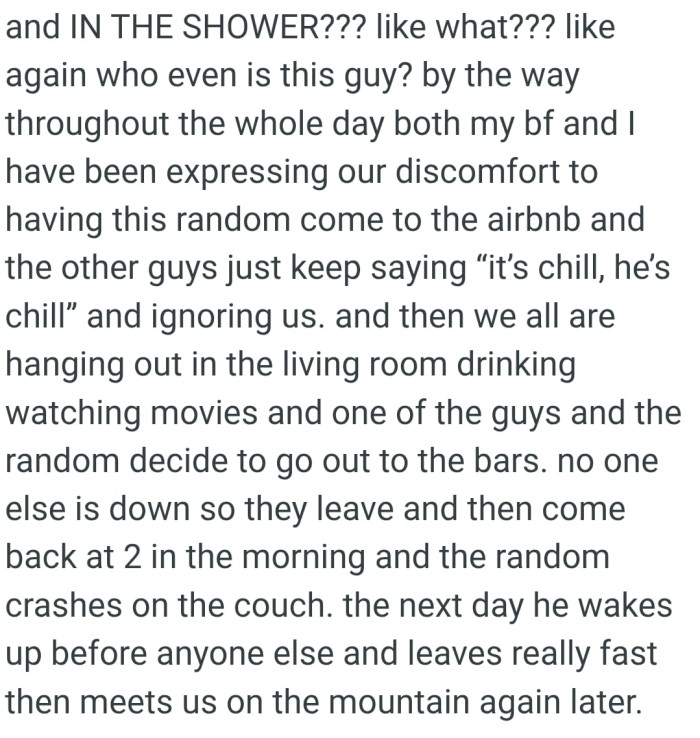 One of the guys and the random guy decide to go out to the bar