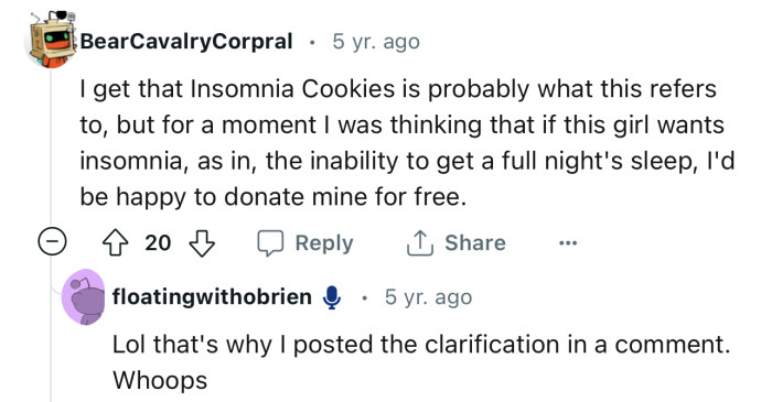 The word “Insomnia” seems to be confusing a lot of people