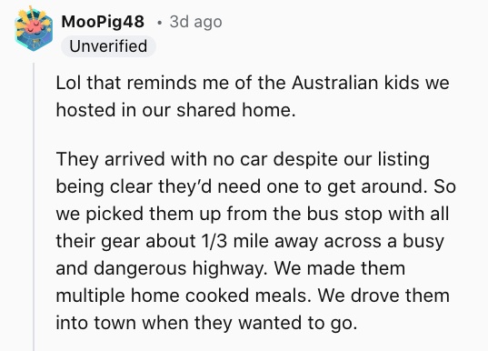 1) This Redditor hosted Australian kids in a shared home