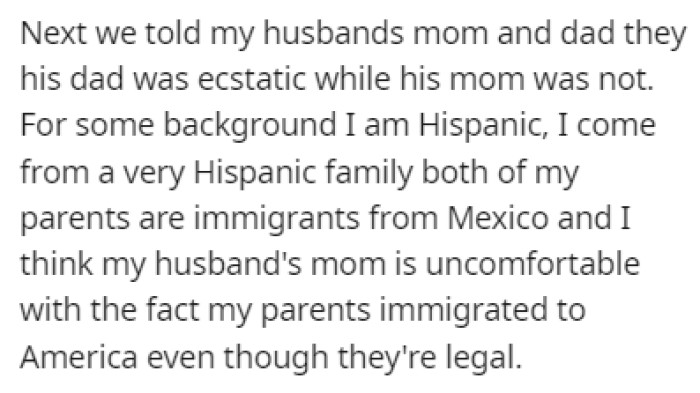 OP and her husband were thrilled to share the good news with everyone, but the husband's mom wasn't happy