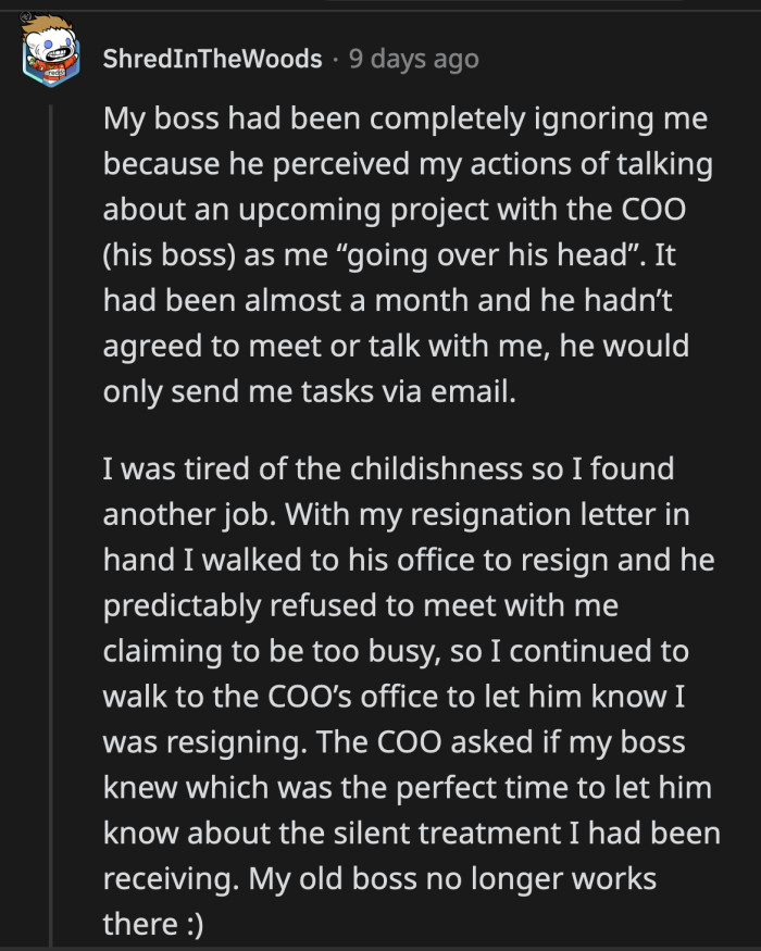 13. A taste of his own medicine brought by his former employee. What a child!