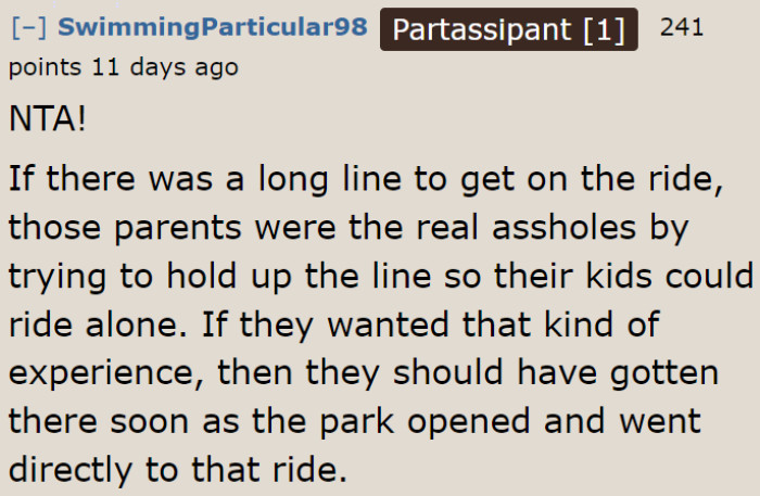 If the parents wanted an entire car for their children, they should have arrived early.