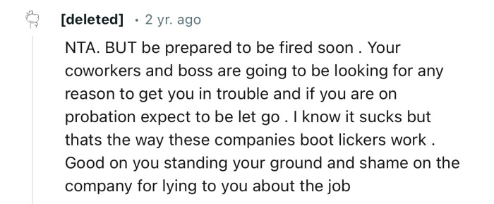 “NTA. But be prepared to be fired soon.”