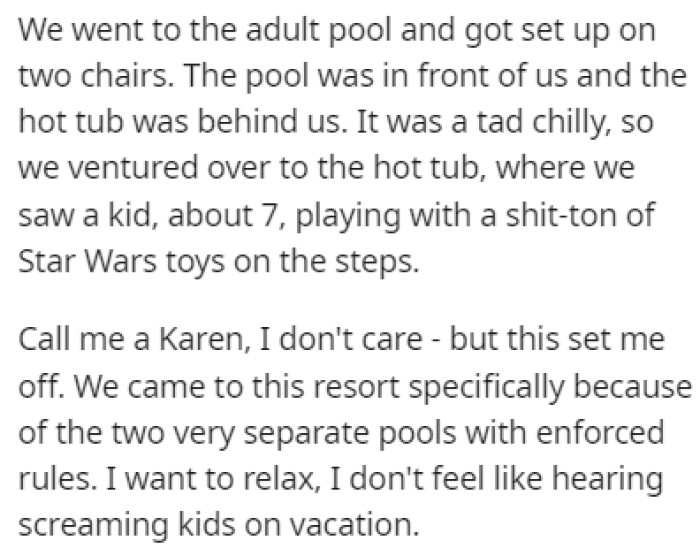 OP and her husband were in the adult pool when they noticed a child in the hot tub