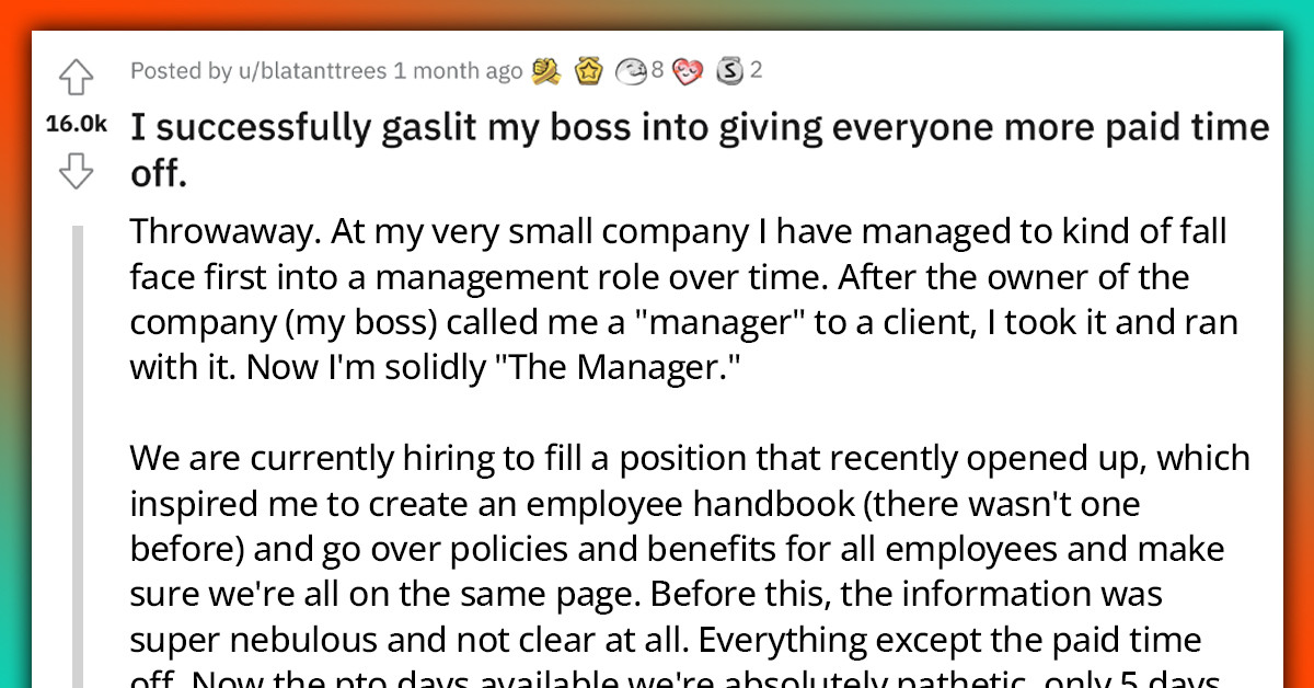 Manager Outsmarts Their Wealthy Boss, Gets Him To Add More Paid Time Off For His Employees