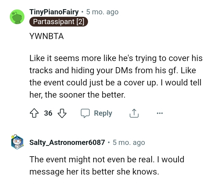 This Redditor will tell her the sooner, the better