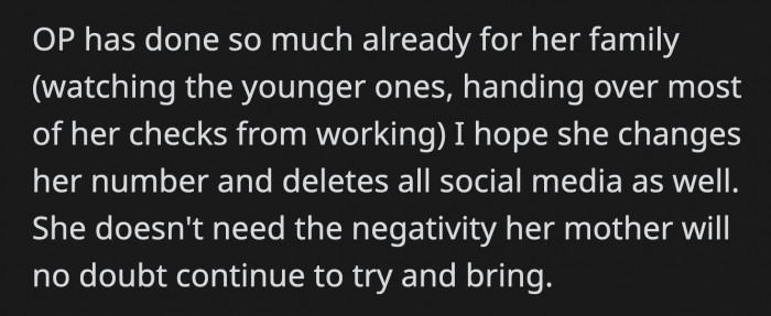 OP has to do her best to make herself untraceable to enjoy her life.