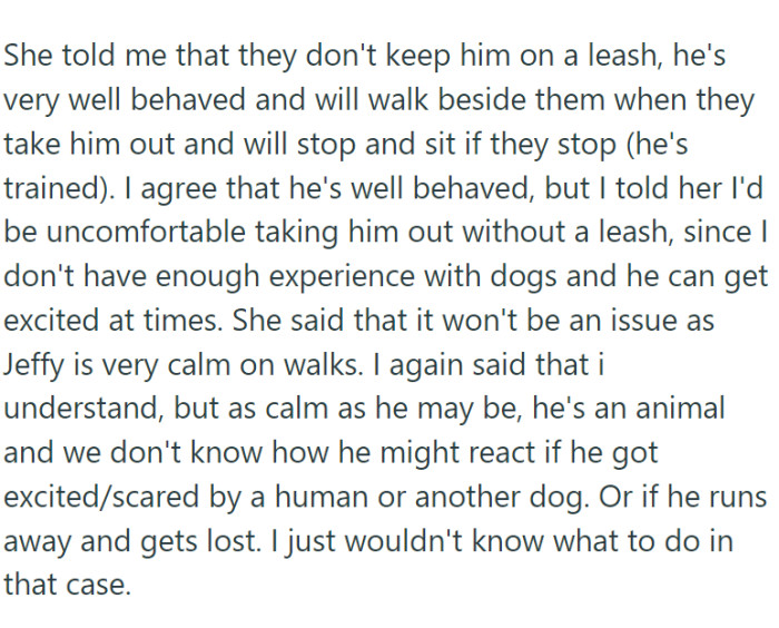 Jeffy, despite being well-behaved and trained to follow commands, was accustomed to walking without a leash.