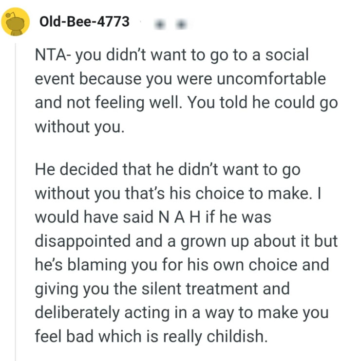 The OP was uncomfortable and not feeling well