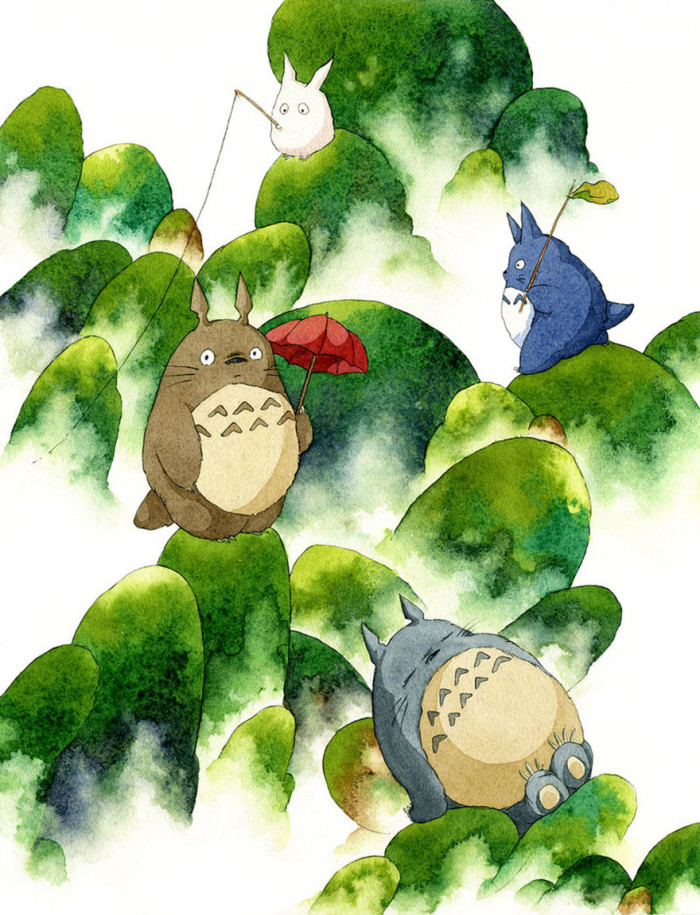 42. Totoro Neighbors Watercolor And Pen Painting By Calmality