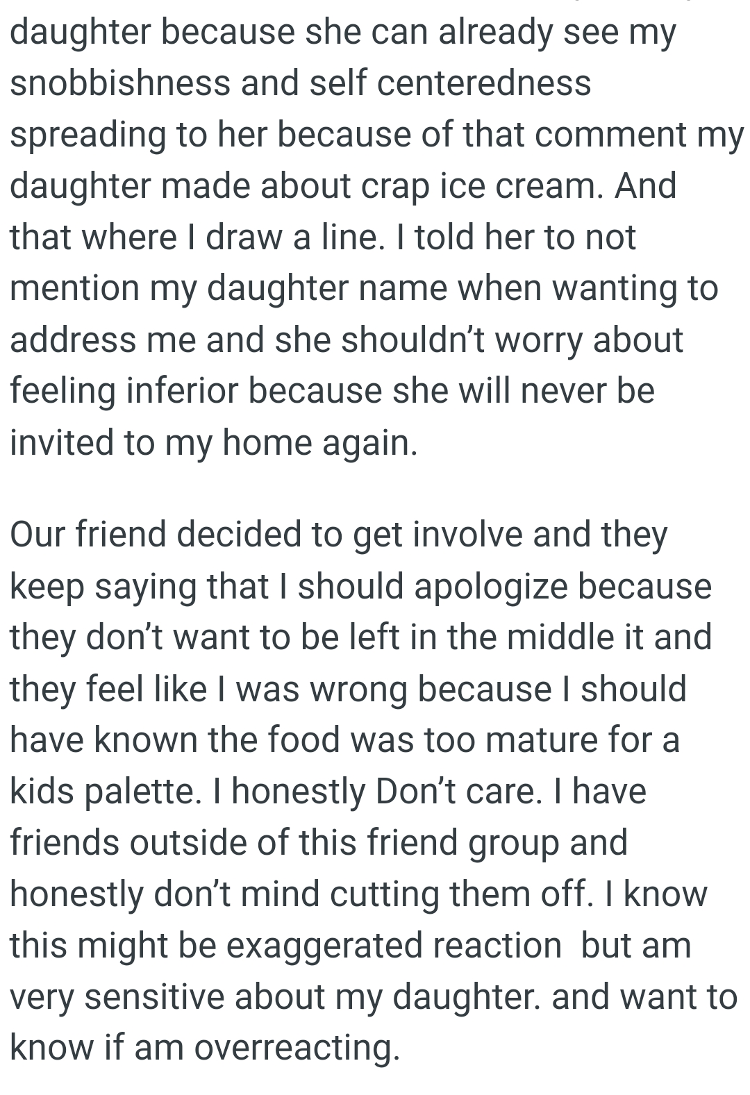 The OP didn't want her daughter's name mentioned