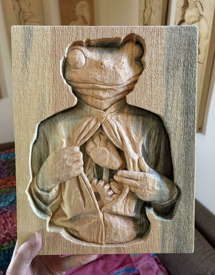 "Flayed Frog" -- Carved With Only Chisels, No Sandpaper (So You Can See The Tool Marks And Know I'm Not A Machine)"