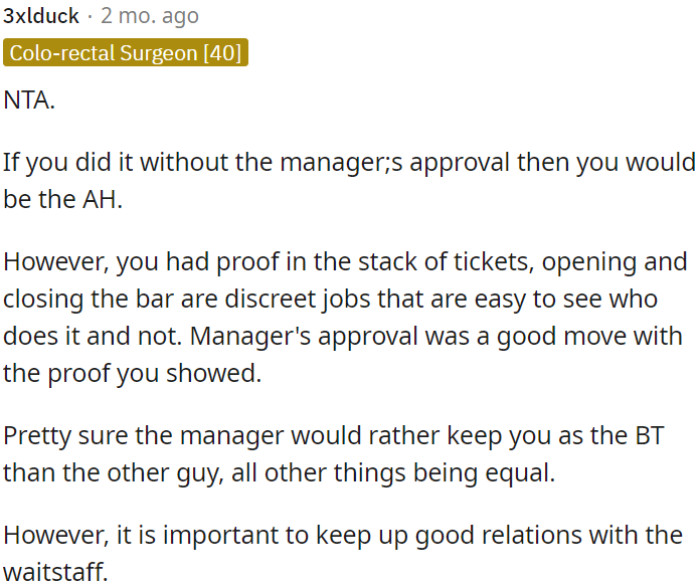 Getting manager approval for the split was crucial, as it provided clear evidence.
