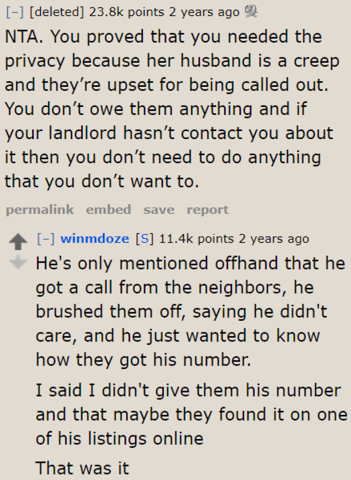 Thank goodness the landlord didn't do anything about it.