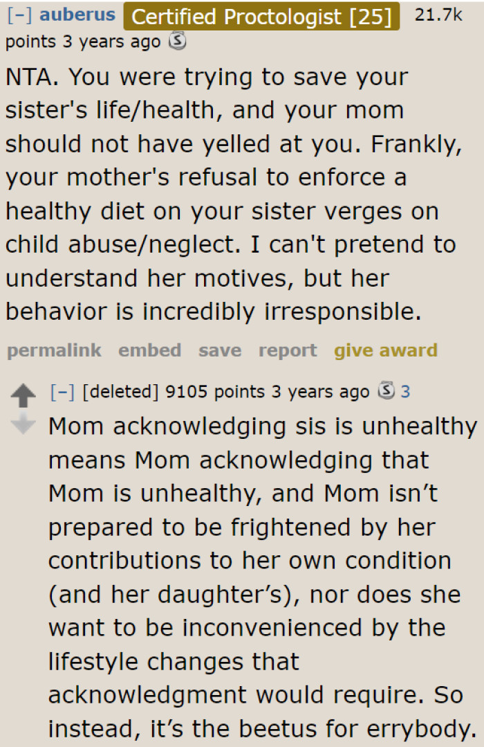 This is largely the mom's fault. Why did she allow her daughter to eat unhealthily?