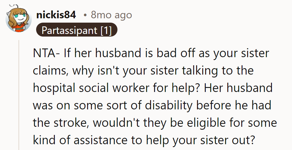 Time for the hospital's social worker to earn their paycheck!