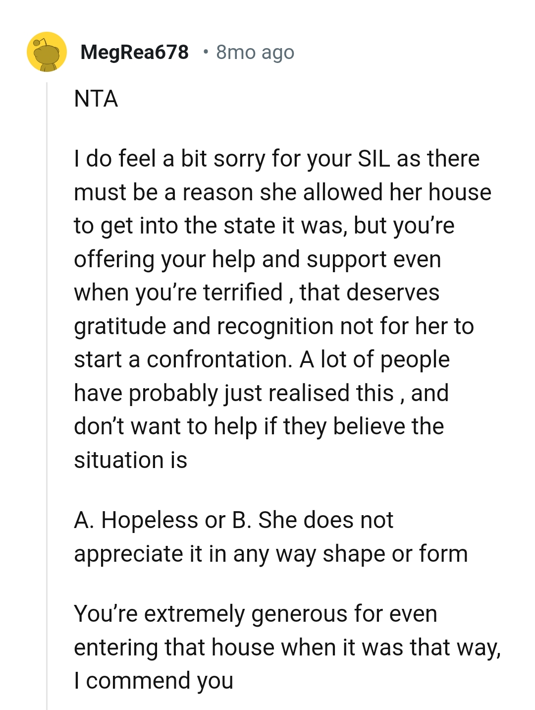 This Redditor feels sorry for OP's SIL