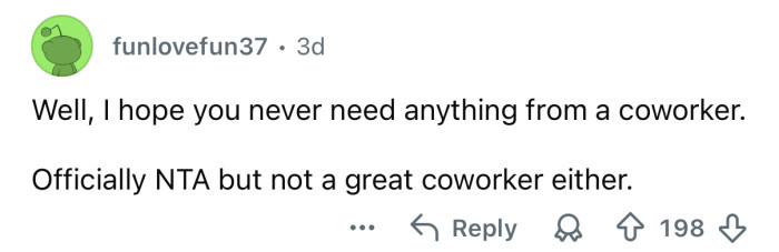 NTA but not a great coworker.