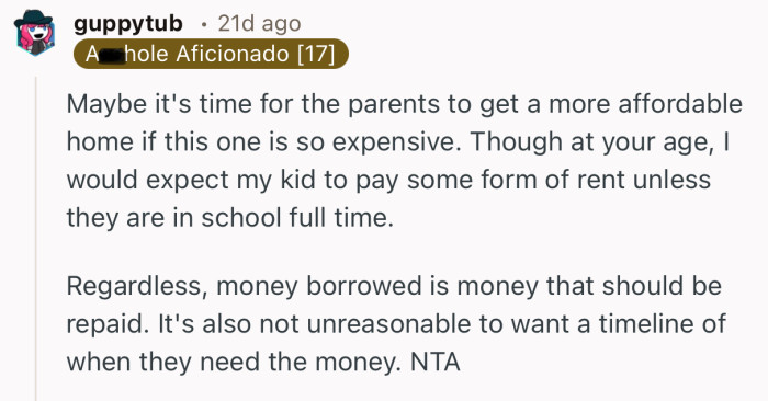 “Money borrowed is money that should be repaid. It's also not unreasonable to want a timeline.”