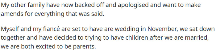 The family has apologized and seeks to reconcile