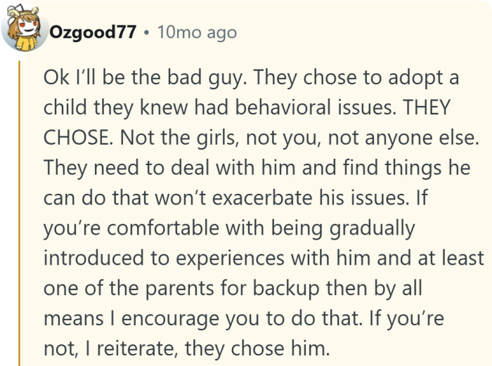 It’s a tough truth, but fair—parents made the commitment, and the kids shouldn’t bear the weight of it.