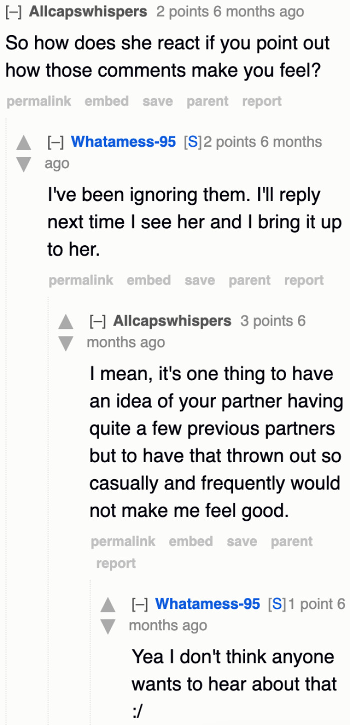 Her remarks shouldn't be casually thrown at a person she's dating.