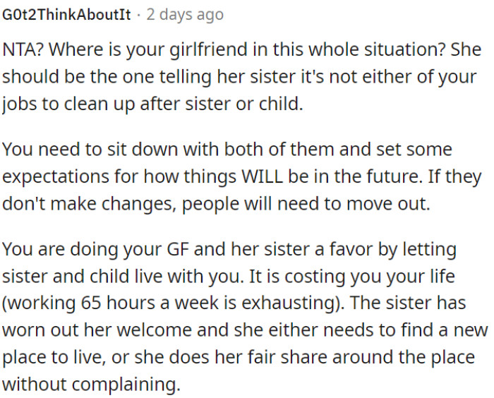 OP's girlfriend should step in and talk to her sister about not expecting OP to clean up after them.