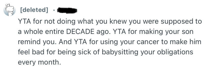 “YTA for not doing what you knew you were supposed to a whole entire DECADE ago.”