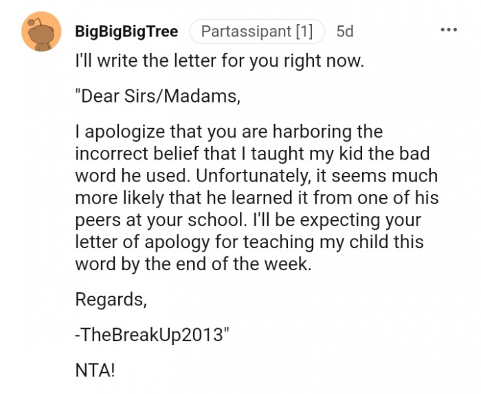 This Redditor chose to write the letter literally